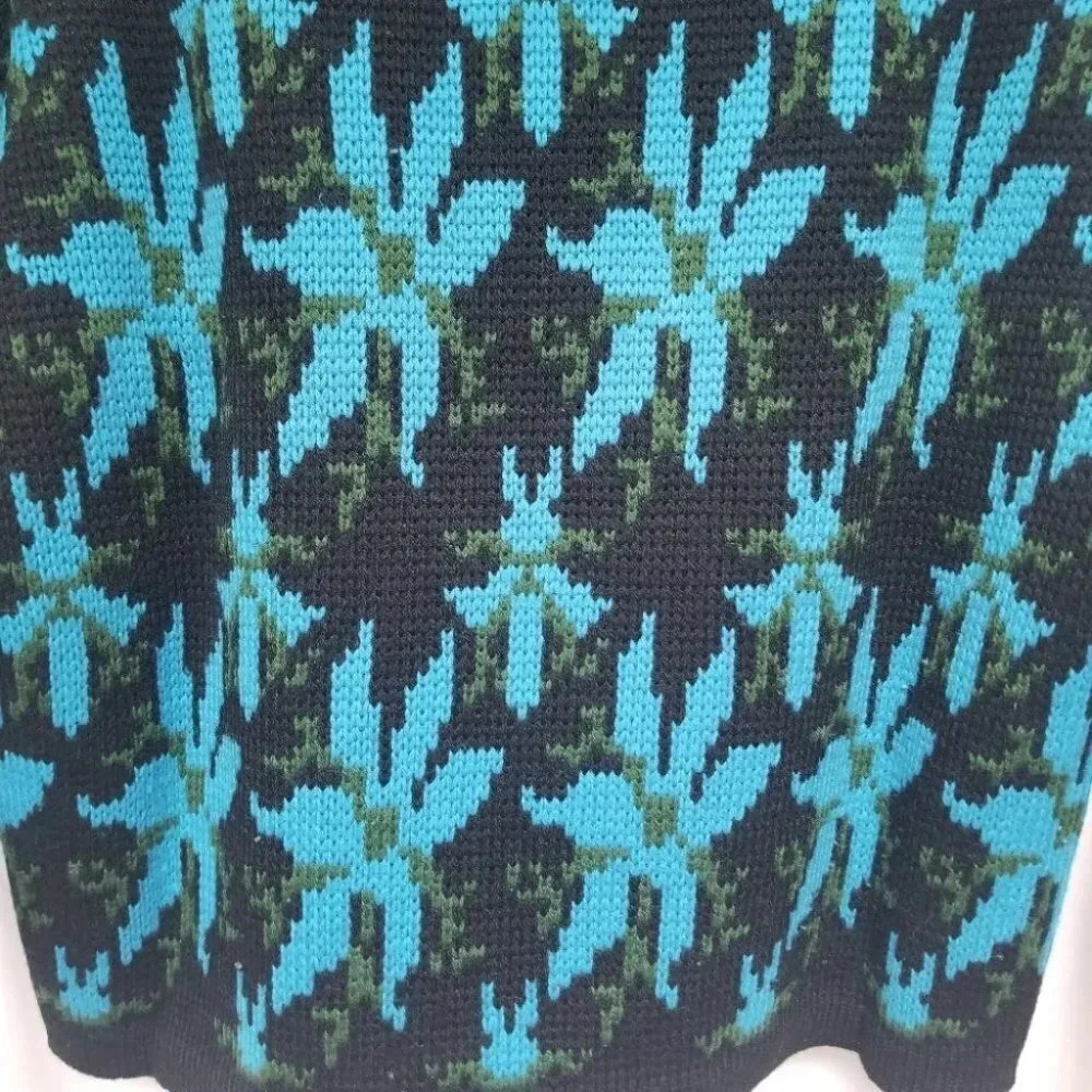 Hudson's Bay Company Vintage Sweater Blue Black Floral Print Ribbed  Knit - Picture 6 of 12